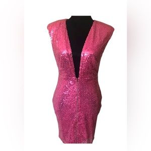 NWT SYMPHONY Hot Pink/Fuchsia Sequin Bodycon Party Mini Dress - Size Medium